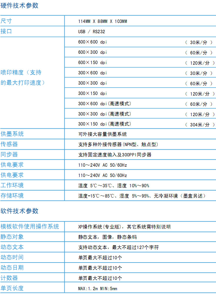 包裝噴碼機(jī)技術(shù)參數(shù)